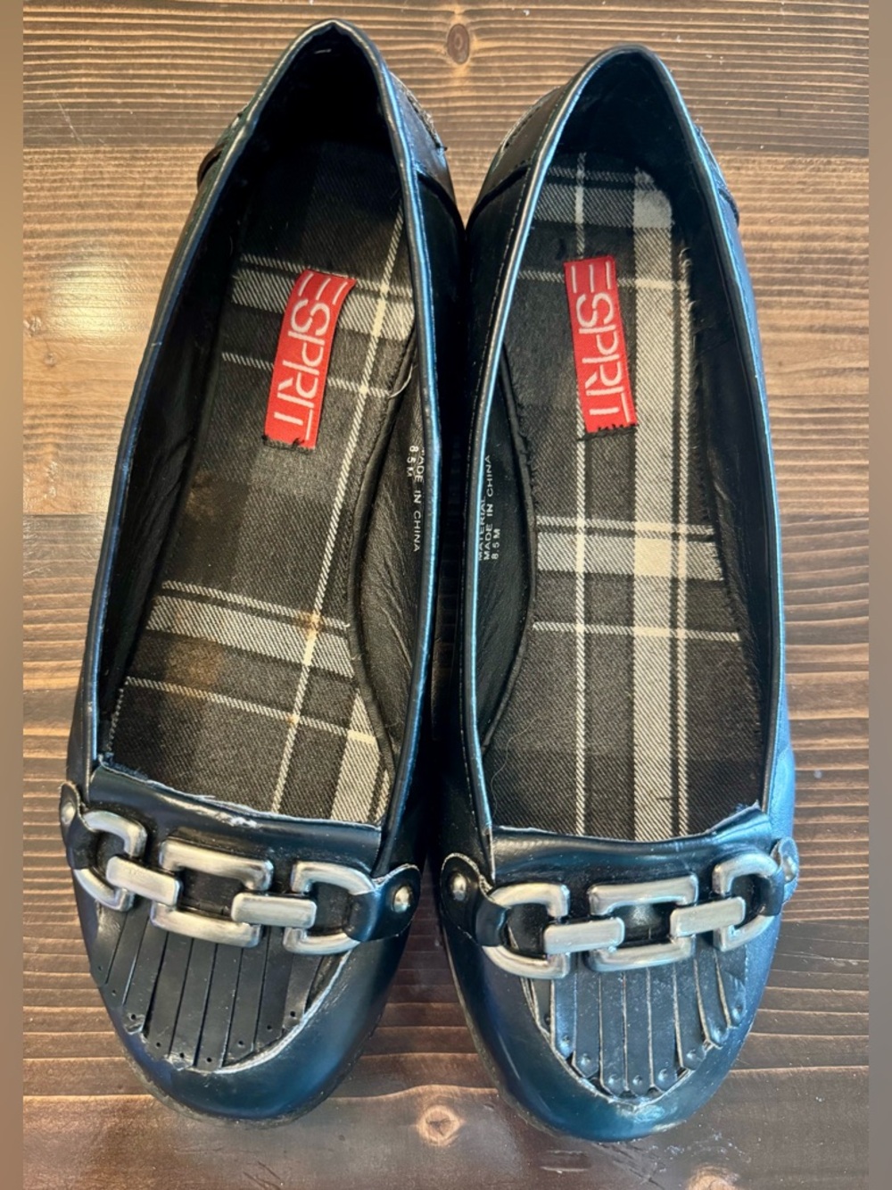 Vintage Y2K Esprit Black Chain-Trim Slip-On Chunky Loafers Size 8.5